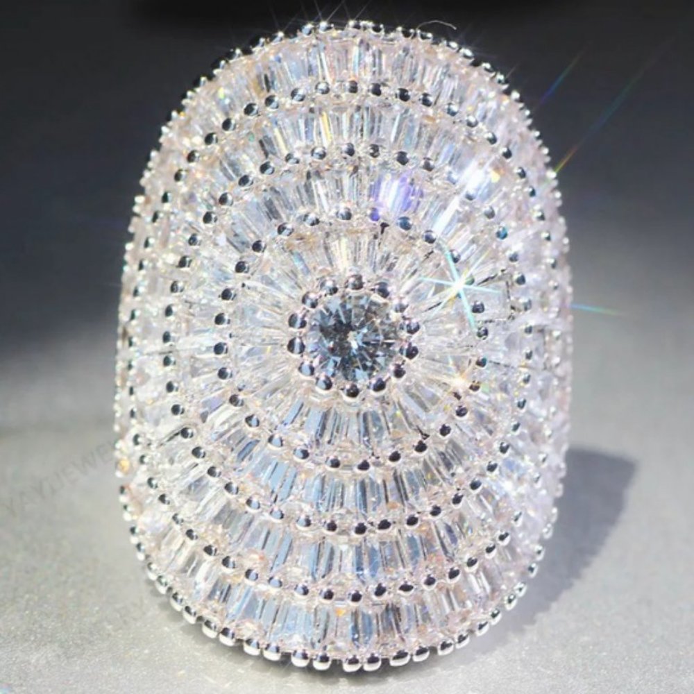 NEW 21 CT Silver Baguette Round Diamond Ring - Picture 4 of 7